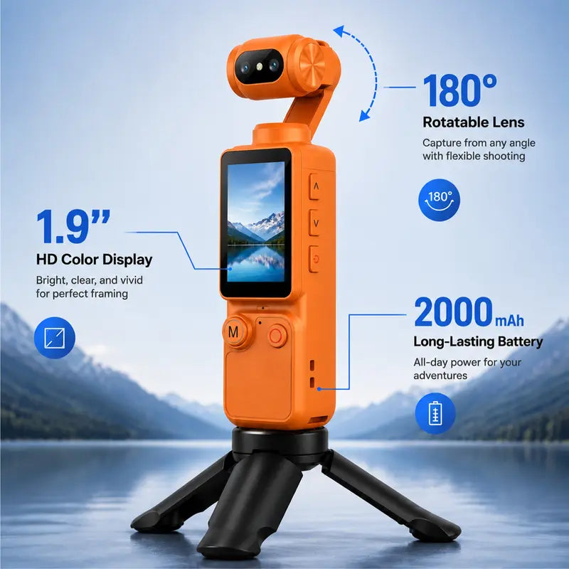 1080p HD Portable Video Recorder with 180° Rotatable Lens