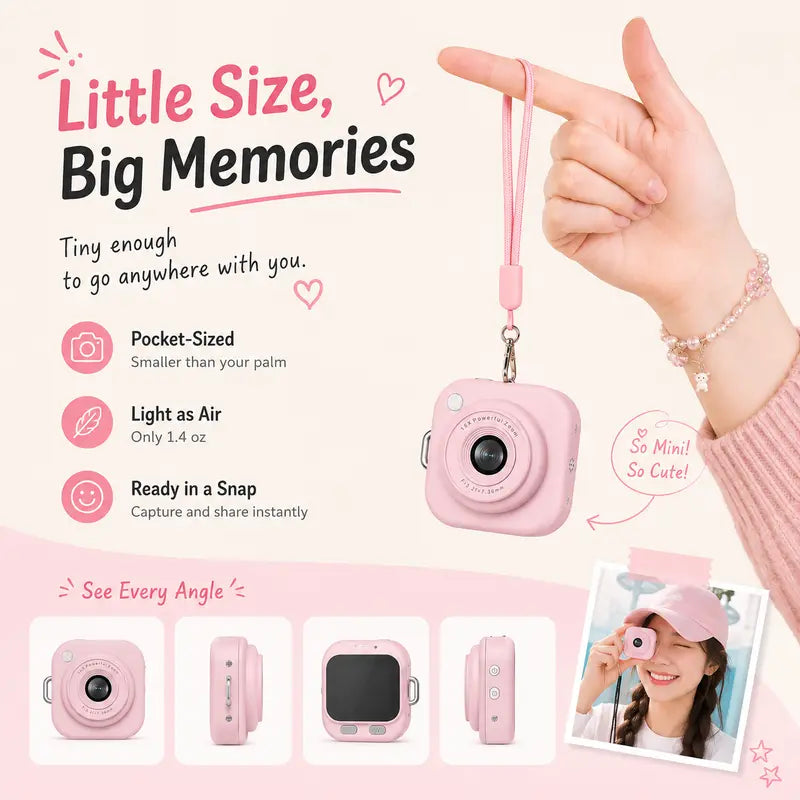 Mini Keychain Digital Camera Y2K 2.5K HD with 32GB Card