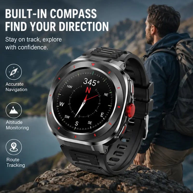 Round Durable Smartwatch for Men & Women, 1.39" HD Screen, Bluetooth Calling, Built-in Speaker, Compass, 1ATM Water Resistant, Steel Case, Fast Chargeable Android Smart Wearable Device, Outdoor & Daily Wear