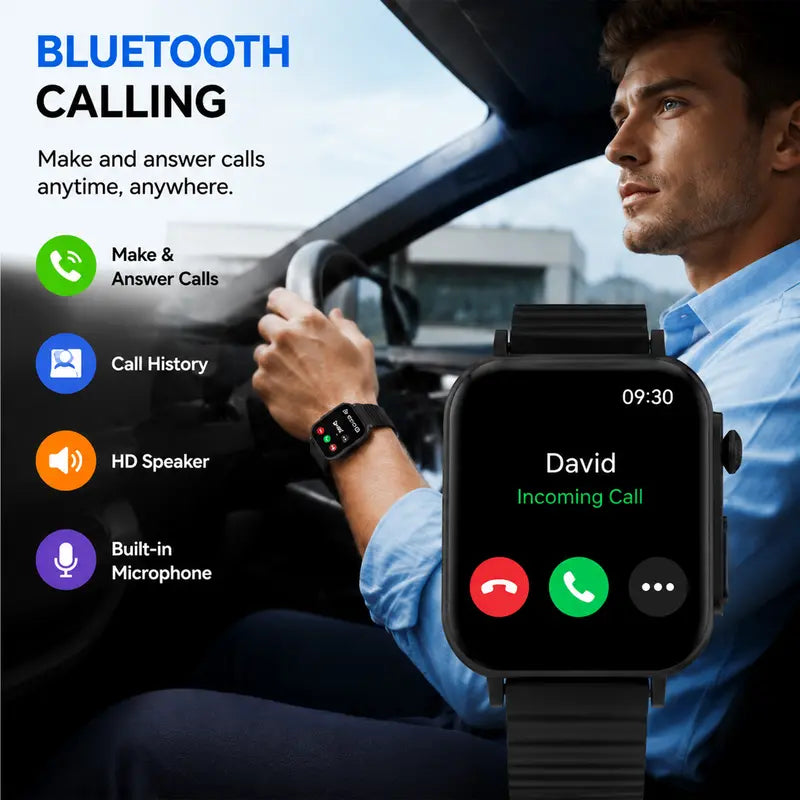 Smart Watch for Men & Women, 2.02" HD Full Screen with Bluetooth Calling, Fitness Tracker, 2 Interchangeable Straps & Charging Cable, Compatible with iPhone & Android