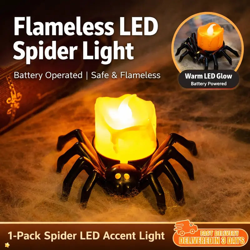 18-Piece LED Spider Tealight Set - Flameless Battery-Powered Lighted Ornaments, 3-Dimensional Design, Ambient Lighting Home Decor, Festive Spooky Party Supplies, All-Season Safe