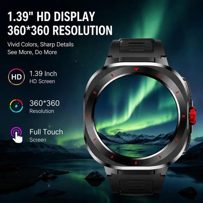 Round Durable Smartwatch for Men & Women, 1.39" HD Screen, Bluetooth Calling, Built-in Speaker, Compass, 1ATM Water Resistant, Steel Case, Fast Chargeable Android Smart Wearable Device, Outdoor & Daily Wear