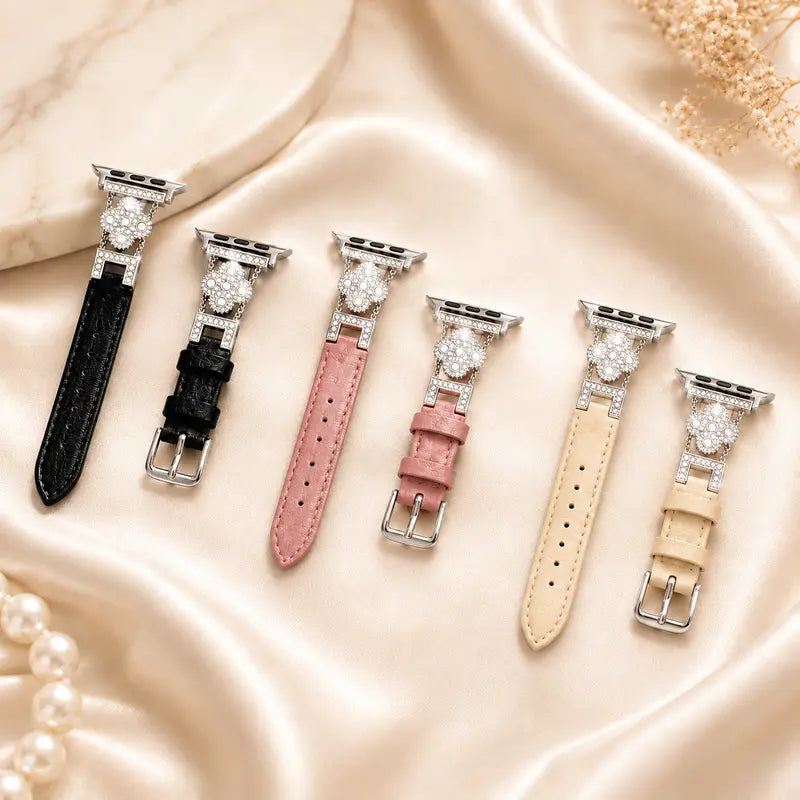 Women's PU Leather Smartwatch Band with Four-Leaf Clover Charm