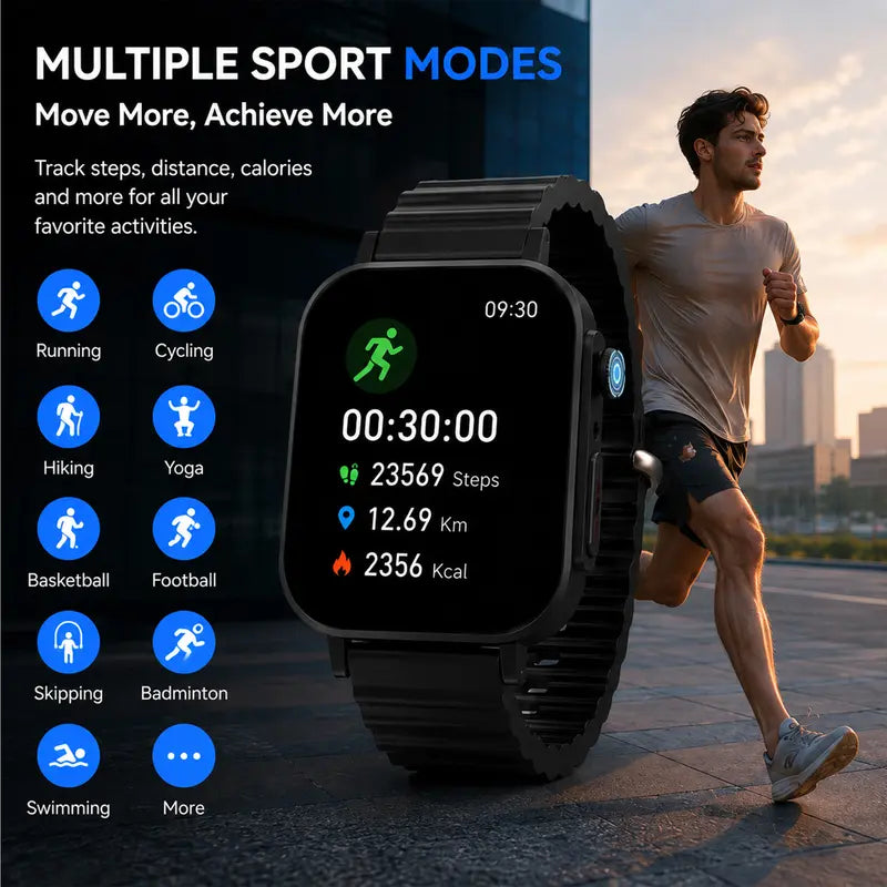 Smart Watch for Men & Women, 2.02" HD Full Screen with Bluetooth Calling, Fitness Tracker, 2 Interchangeable Straps & Charging Cable, Compatible with iPhone & Android