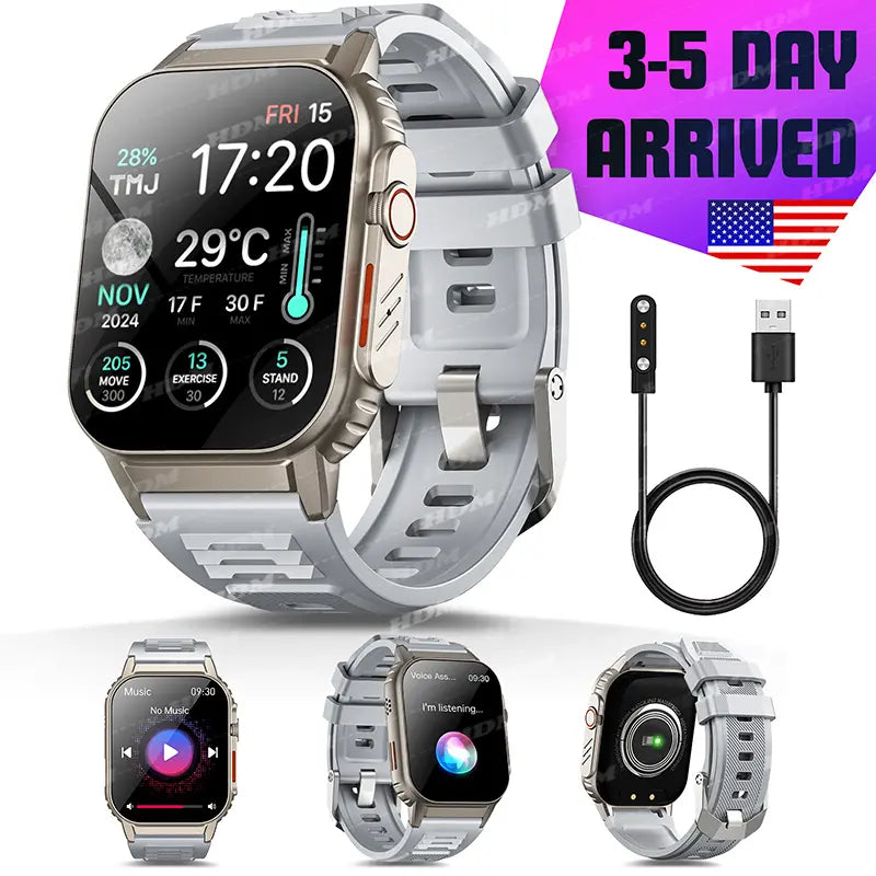 HDM New Arrival Fitness Wearable Smartwatch - Black Steel & Silicone Strap, Upgraded IP68 Waterproof, Bluetooth Calling, 24/7 HR+SpO2 Monitoring, 120+ Sports Modes, Alarm Clock, Music Player, 300mAh Long Battery, Fast Charging for iOS & Android
