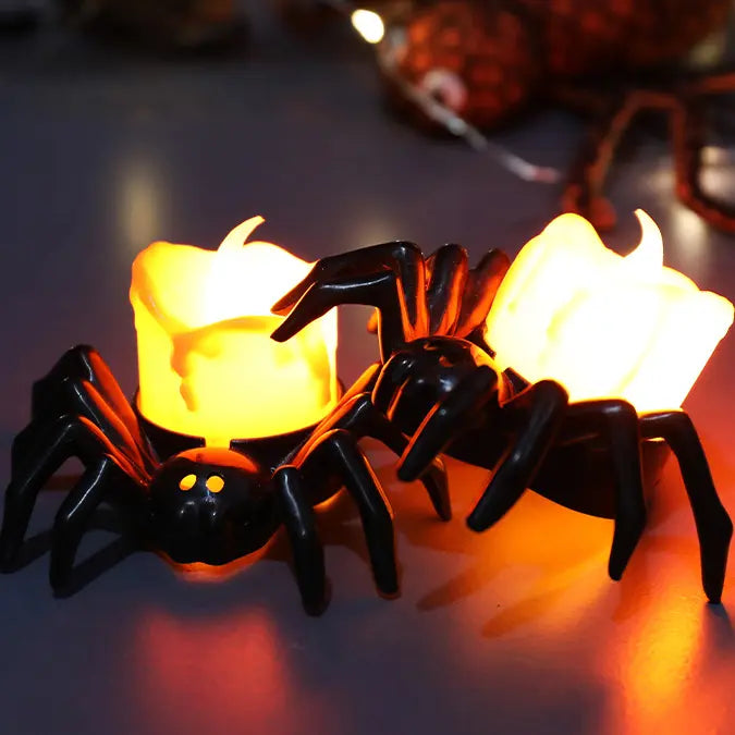 18-Piece LED Spider Tealight Set - Flameless Battery-Powered Lighted Ornaments, 3-Dimensional Design, Ambient Lighting Home Decor, Festive Spooky Party Supplies, All-Season Safe