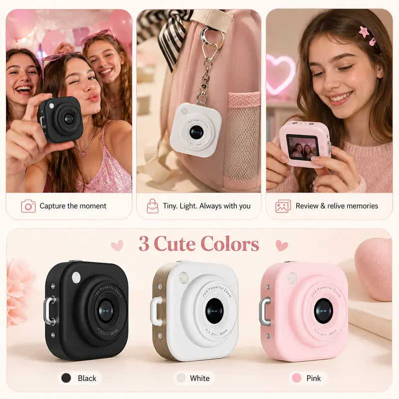 Mini Keychain Digital Camera Y2K 2.5K HD with 32GB Card