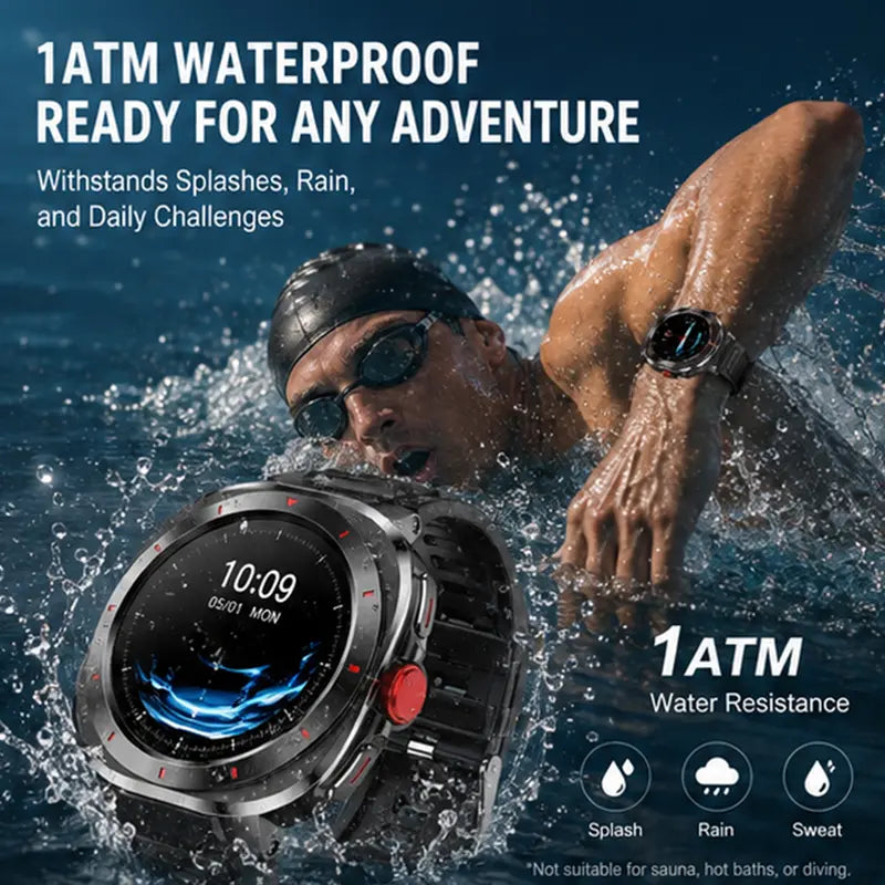 Round Durable Smartwatch for Men & Women, 1.39" HD Screen, Bluetooth Calling, Built-in Speaker, Compass, 1ATM Water Resistant, Steel Case, Fast Chargeable Android Smart Wearable Device, Outdoor & Daily Wear