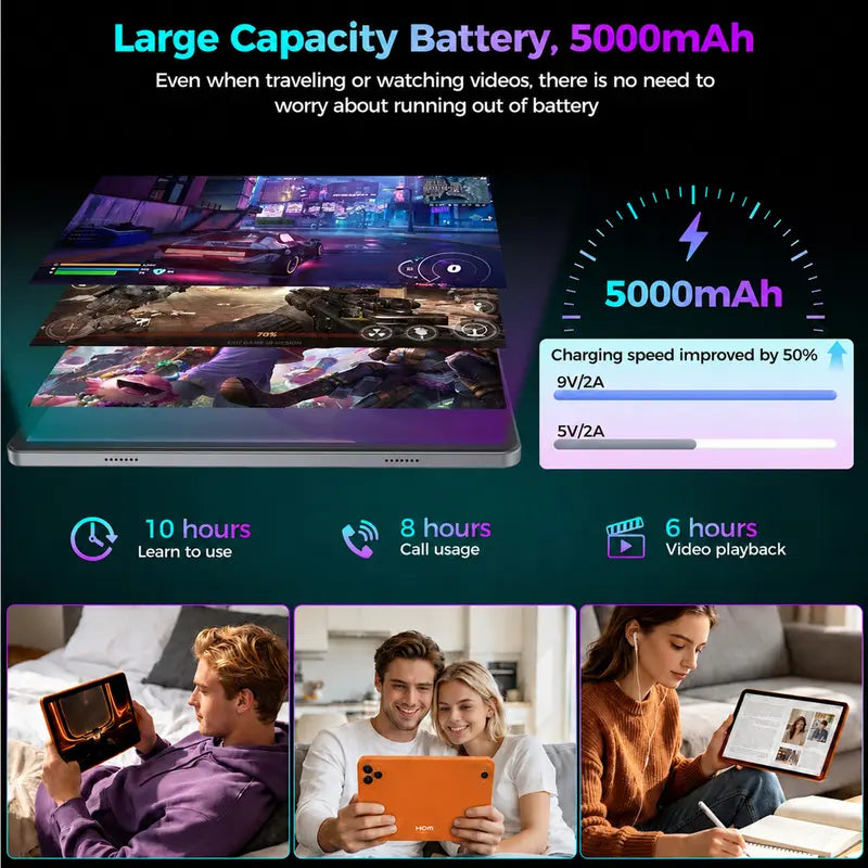 HDM 10.1 Inch Android Tablet Bundle with Keyboard, Mouse, Stylus and Case, 256GB Storage Expandable, 5000mAh, WiFi Tablet for Students, Family and Office