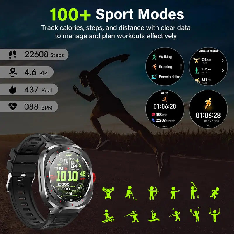 HDM Adventure Smart Wristwatch - 1.39" Ultra-Vivid HD Round Screen, 1ATM Water Resistance, Compass, Bluetooth Calling, Steel Build, iOS/Android Compatible