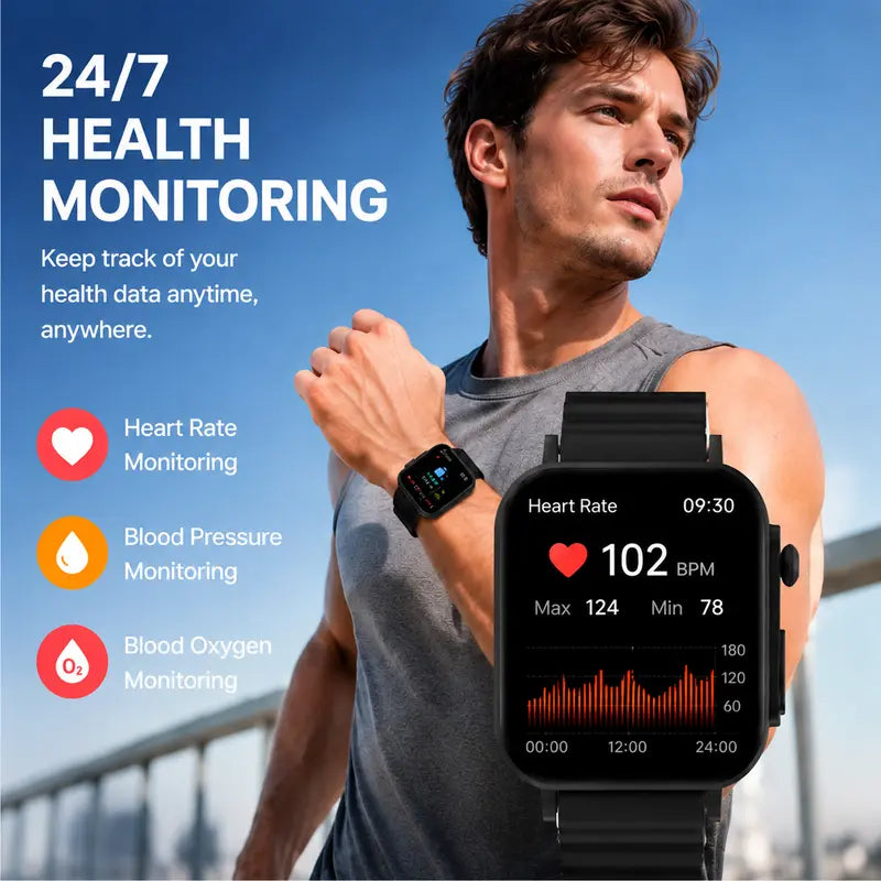 HD Smartwatch (2.02 in) for Men, Tech Meets Fashion Interactive Electronic Smart Watches with Bluetooth Calling, Full Touch Screen, Dual Interchangeable Bands, Charging Cable, iOS/Android Compatibility, Fitness Tracker