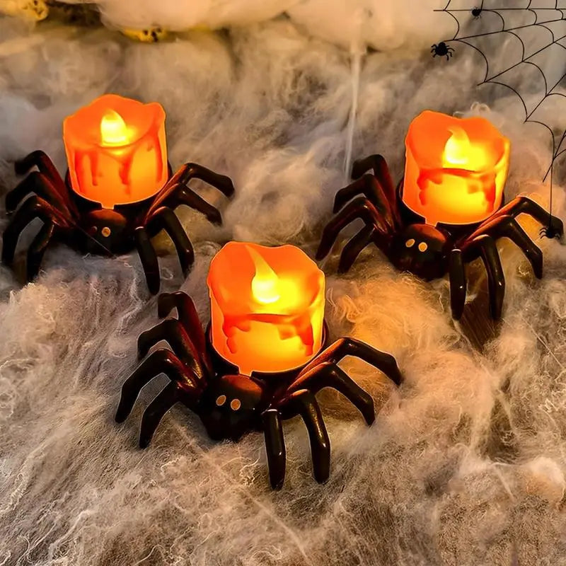 18-Piece LED Spider Tealight Set - Flameless Battery-Powered Lighted Ornaments, 3-Dimensional Design, Ambient Lighting Home Decor, Festive Spooky Party Supplies, All-Season Safe