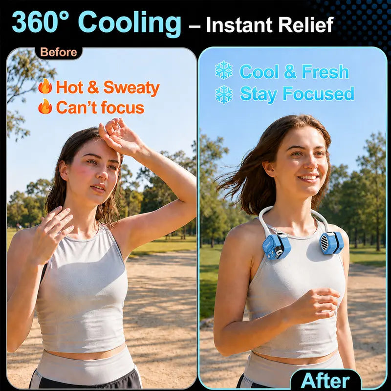 Rechargeable Hands-Free Neck Fan, Lightweight Foldable Wearable Cooling Fan w/ Flexible Design, Portable Fan for Travel, Outdoor, Summer Activities