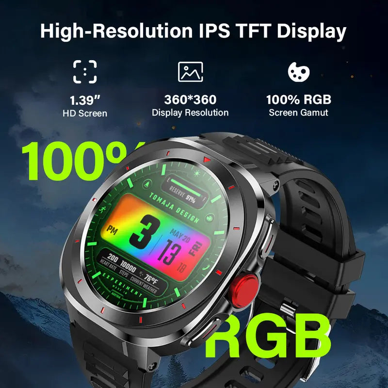 HDM Adventure Smart Wristwatch - 1.39" Ultra-Vivid HD Round Screen, 1ATM Water Resistance, Compass, Bluetooth Calling, Steel Build, iOS/Android Compatible