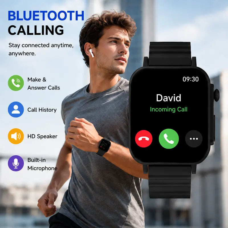 HD Smartwatch (2.02 in) for Men, Tech Meets Fashion Interactive Electronic Smart Watches with Bluetooth Calling, Full Touch Screen, Dual Interchangeable Bands, Charging Cable, iOS/Android Compatibility, Fitness Tracker