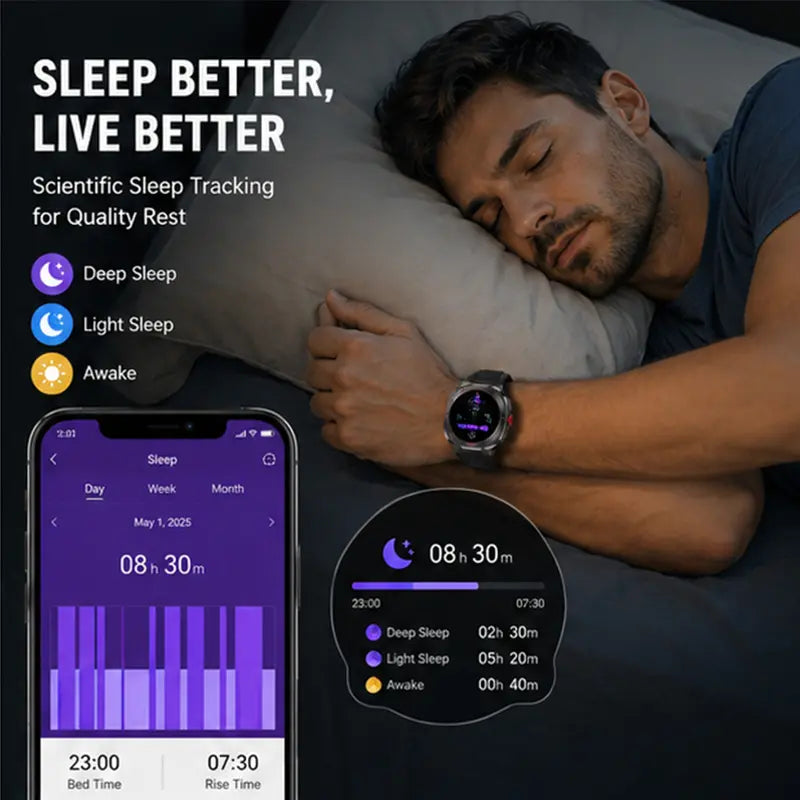 Round Durable Smartwatch for Men & Women, 1.39" HD Screen, Bluetooth Calling, Built-in Speaker, Compass, 1ATM Water Resistant, Steel Case, Fast Chargeable Android Smart Wearable Device, Outdoor & Daily Wear