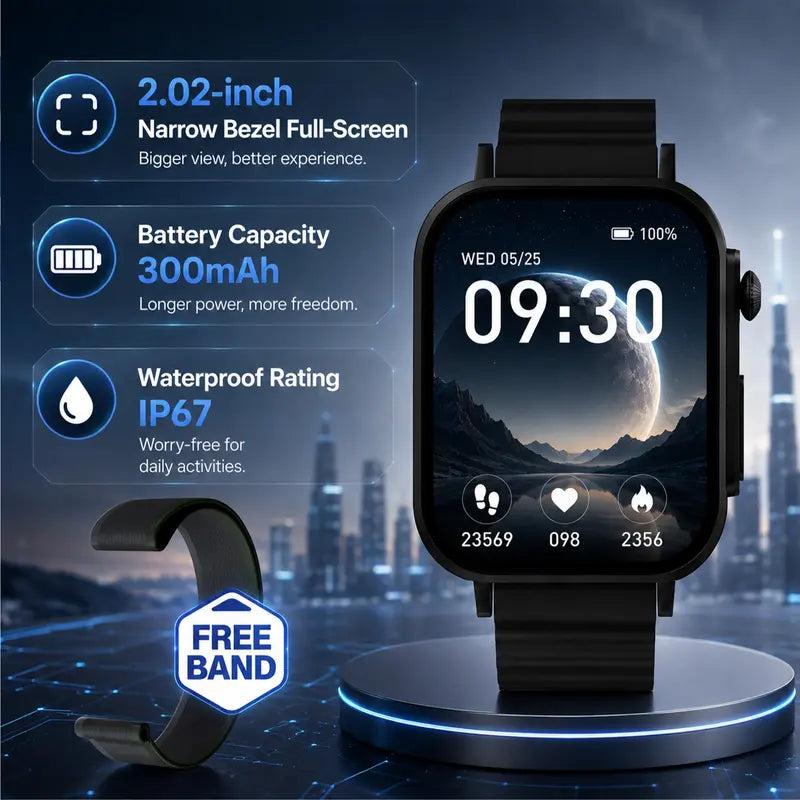 Smart Watch for Men & Women, 2.02" HD Full Screen with Bluetooth Calling, Fitness Tracker, 2 Interchangeable Straps & Charging Cable, Compatible with iPhone & Android