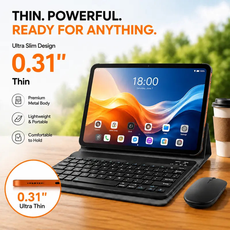 HDM 10.1 Inch Android Tablet Bundle with Keyboard, Mouse, Stylus and Case, 256GB Storage Expandable, WiFi Tablet for Students, Family and Office