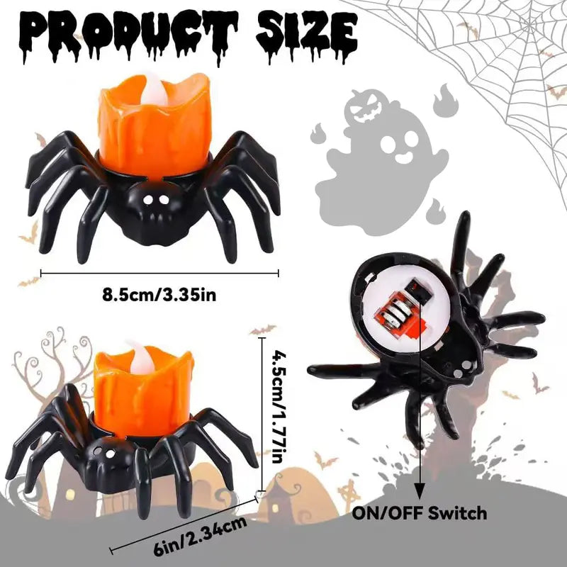 18-Piece LED Spider Tealight Set - Flameless Battery-Powered Lighted Ornaments, 3-Dimensional Design, Ambient Lighting Home Decor, Festive Spooky Party Supplies, All-Season Safe