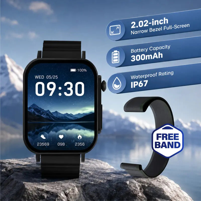 HD Smartwatch (2.02 in) for Men, Tech Meets Fashion Interactive Electronic Smart Watches with Bluetooth Calling, Full Touch Screen, Dual Interchangeable Bands, Charging Cable, iOS/Android Compatibility, Fitness Tracker