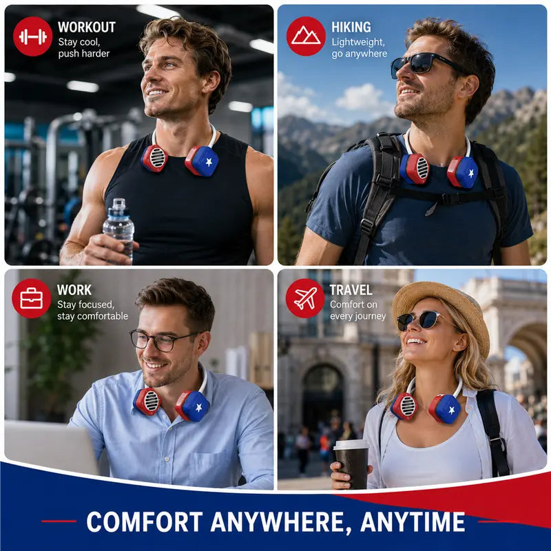 Rechargeable Hands-Free Neck Fan, Lightweight Foldable Wearable Cooling Fan w/ Flexible Design, Portable Fan for Travel, Outdoor, Summer Activities