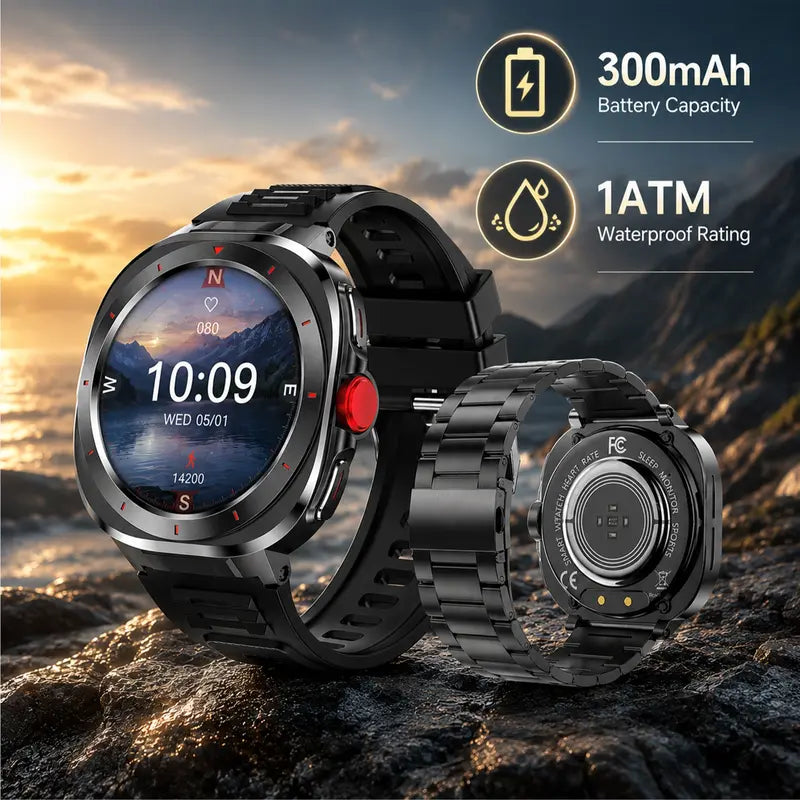 Round Durable Smartwatch for Men & Women, 1.39" HD Screen, Bluetooth Calling, Built-in Speaker, Compass, 1ATM Water Resistant, Steel Case, Fast Chargeable Android Smart Wearable Device, Outdoor & Daily Wear