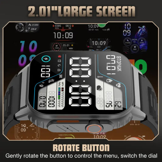 Rechargeable Android Bluetooth Wristwatch, 2.01in Large Screen Smart Watch with Rotate Button for Easy Menu Control & Dial Switching, Wearable Smart Devices