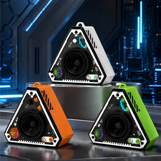 Portable Mecha Compact BT Speaker, Colorful LED Lights, Powerful Bass, Rechargeable Waterproof Cordless Speaker for Parties, Outdoor Activities