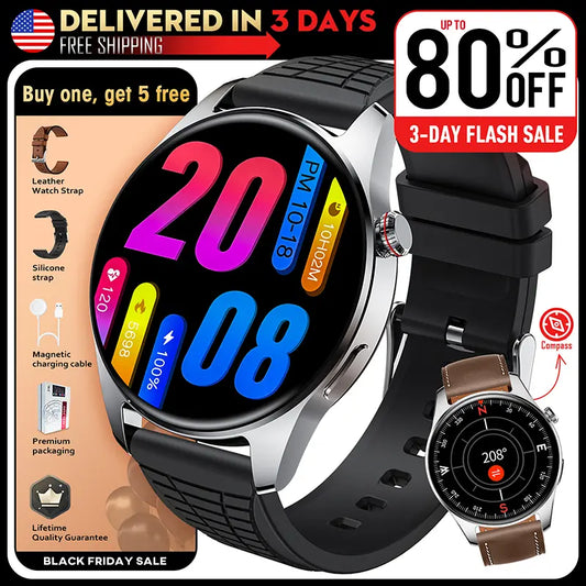 Universal 42mm (1.43in) AMOLED Touchscreen Smart Wristwatch - Bluetooth Call, Heart Rate/Stress Level Monitoring, Sleep & Activity Monitor, 120 Sport Modes, 128MB Storage, Multicolor Wearable, Music Support, Long-Lasting Battery for Running, Workout