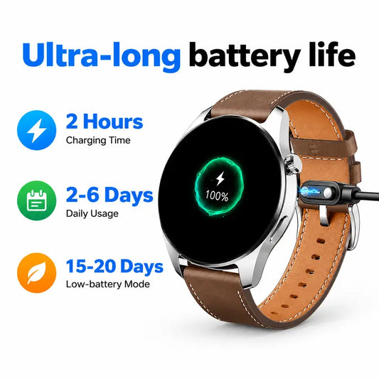 Smartwatch for Men & Women, 1.43" AMOLED Touchscreen, Bluetooth Calling, 120 Sports Modes, Health Monitoring & Sleep Tracking, Music Control, 128MB Storage, Rechargeable Long-Lasting Battery, Android Devices Compatible, Fast Charging Support