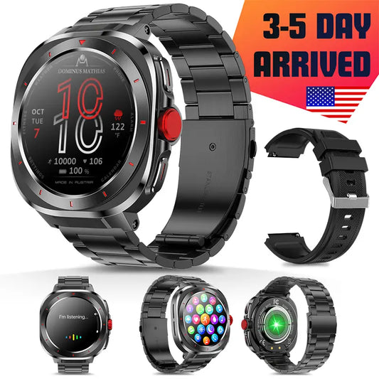 HDM New Arrival Fitness Wearable Smartwatch - Black Steel & Silicone Strap, Upgraded IP68 Waterproof, Bluetooth Calling, 24/7 HR+SpO2 Monitoring, 120+ Sports Modes, Alarm Clock, Music Player, 300mAh Long Battery, Fast Charging for iOS & Android