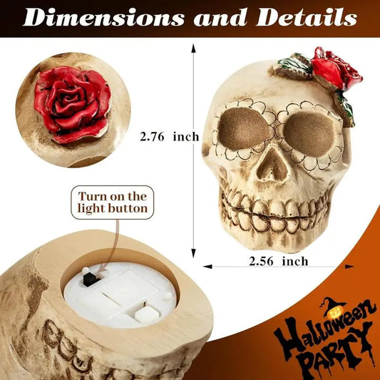 LED Lighted Resin Skull Prop - Horror Holiday Home Decor Ornaments, Glow-in-the-Dark Indoor Spooky Decor for Home, Bar Events