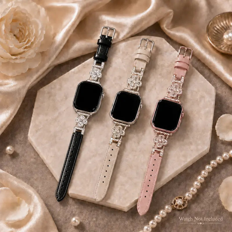 Women's PU Leather Smartwatch Band with Four-Leaf Clover Charm