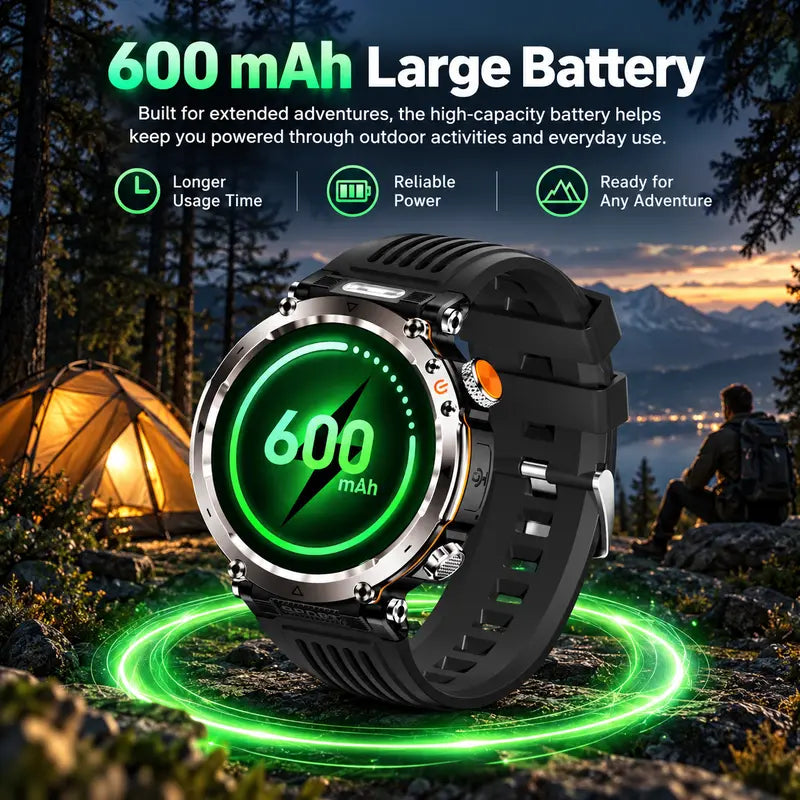 HDM Outdoor Smartwatch, 1.7 Inch Round Touchscreen, Bluetooth Calling, Fitness Tracker, Magnetic Charging, IP68, iOS & Android Compatible