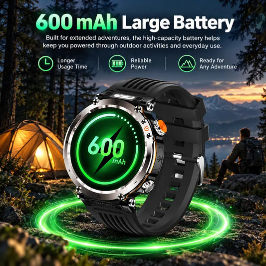 HDM Outdoor Smartwatch, 1.7 Inch Round Touchscreen, Bluetooth Calling, Fitness Tracker, Magnetic Charging, IP68, iOS & Android Compatible
