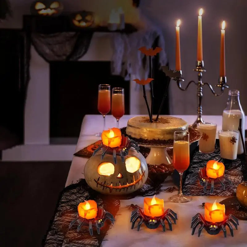 18-Piece LED Spider Tealight Set - Flameless Battery-Powered Lighted Ornaments, 3-Dimensional Design, Ambient Lighting Home Decor, Festive Spooky Party Supplies, All-Season Safe