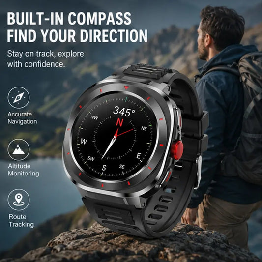 Round Durable Smartwatch for Men & Women, 1.39" HD Screen, Bluetooth Calling, Built-in Speaker, Compass, 1ATM Water Resistant, Steel Case, Fast Chargeable Android Smart Wearable Device, Outdoor & Daily Wear
