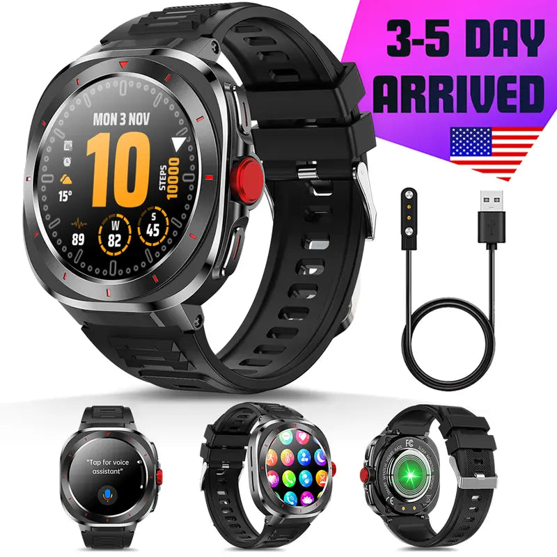 HDM New Arrival Fitness Wearable Smartwatch - Black Steel & Silicone Strap, Upgraded IP68 Waterproof, Bluetooth Calling, 24/7 HR+SpO2 Monitoring, 120+ Sports Modes, Alarm Clock, Music Player, 300mAh Long Battery, Fast Charging for iOS & Android
