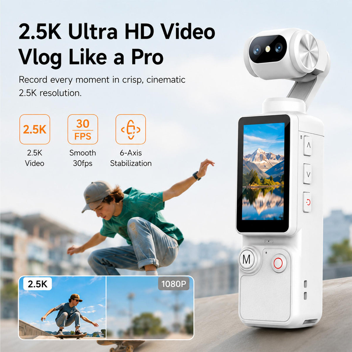 Vlogging Camera with 32GB Memory Card, Digital Video Recorder with 180° Rotating Lens, Portable Camcorder for Travel, Daily Vlogs & Content Creation, Christmas Holiday Gift