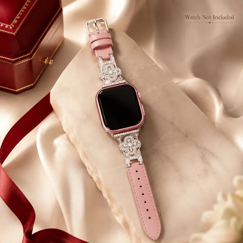 Women's PU Leather Smartwatch Band with Four-Leaf Clover Charm