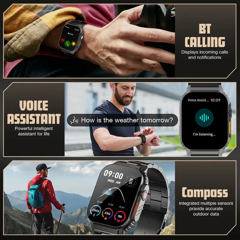 Rechargeable Android Bluetooth Wristwatch, 2.01in Large Screen Smart Watch with Rotate Button for Easy Menu Control & Dial Switching, Wearable Smart Devices