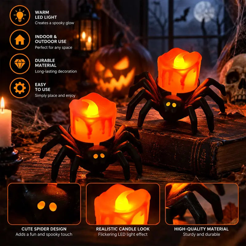 7PCS Halloween LED Decorations Set - Ghost Hanging Ornaments, Light-Up Skull Props, Spider Tealight Candles - Spooky Festive Decor for Home Room, Haunted House Events