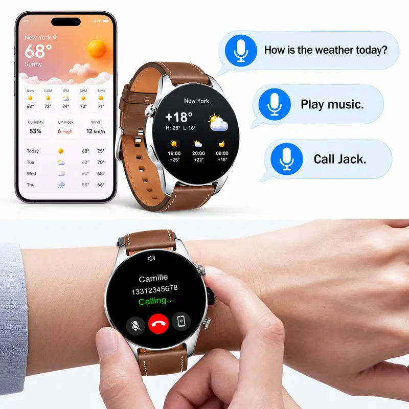 Smartwatch for Men & Women, 1.43" AMOLED Touchscreen, Bluetooth Calling, 120 Sports Modes, Health Monitoring & Sleep Tracking, Music Control, 128MB Storage, Rechargeable Long-Lasting Battery, Android Devices Compatible, Fast Charging Support