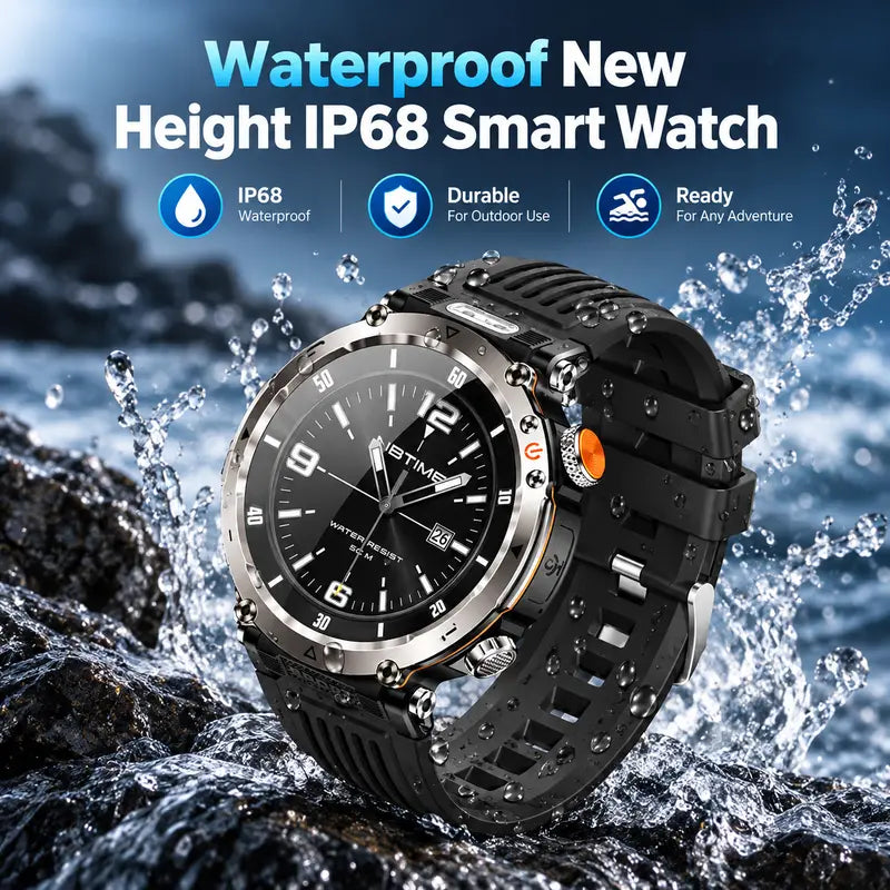 HDM Outdoor Smartwatch, 1.7 Inch Round Touchscreen, Bluetooth Calling, Fitness Tracker, Magnetic Charging, IP68, iOS & Android Compatible