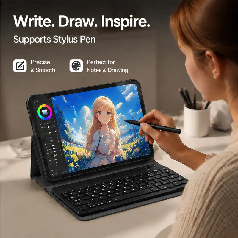 HDM 10.1 Inch Android Tablet Bundle with Keyboard, Mouse, Stylus and Case, 256GB Storage Expandable, WiFi Tablet for Students, Family and Office