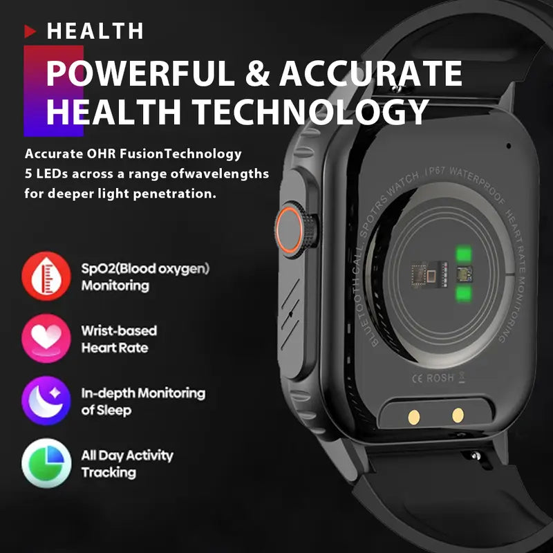 Rechargeable Android Bluetooth Wristwatch, 2.01in Large Screen Smart Watch with Rotate Button for Easy Menu Control & Dial Switching, Wearable Smart Devices
