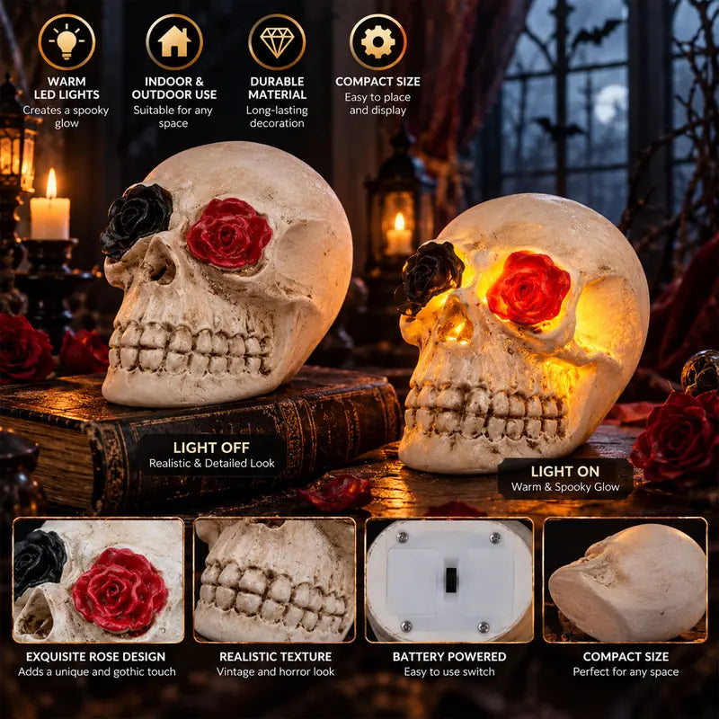 7PCS Halloween LED Decorations Set - Ghost Hanging Ornaments, Light-Up Skull Props, Spider Tealight Candles - Spooky Festive Decor for Home Room, Haunted House Events