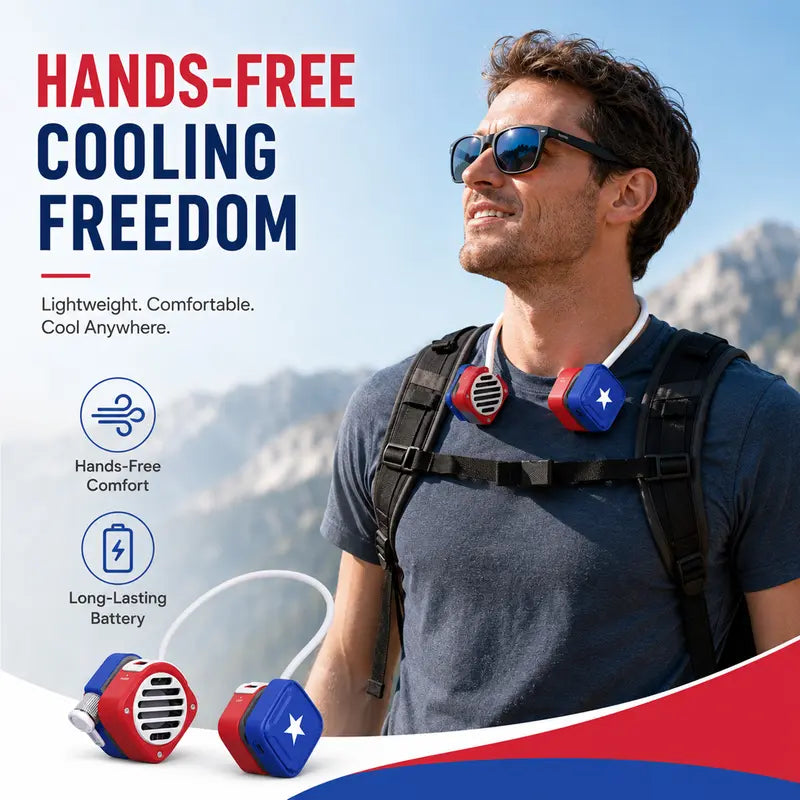 Rechargeable Hands-Free Neck Fan, Lightweight Foldable Wearable Cooling Fan w/ Flexible Design, Portable Fan for Travel, Outdoor, Summer Activities