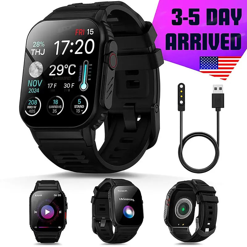 HDM New Arrival Fitness Wearable Smartwatch - Black Steel & Silicone Strap, Upgraded IP68 Waterproof, Bluetooth Calling, 24/7 HR+SpO2 Monitoring, 120+ Sports Modes, Alarm Clock, Music Player, 300mAh Long Battery, Fast Charging for iOS & Android
