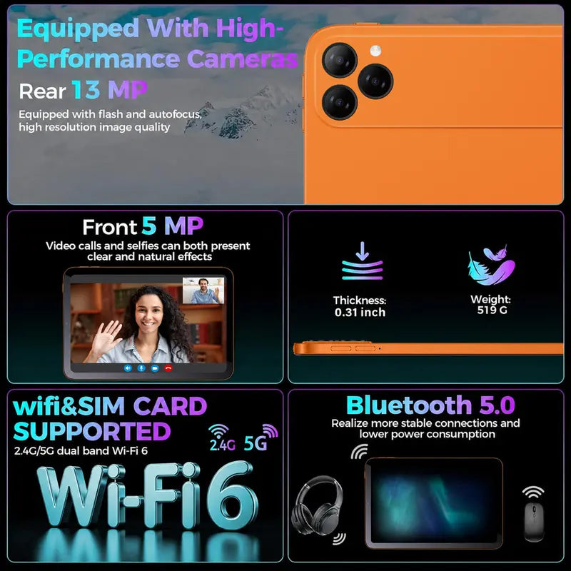 HDM 10.1 Inch Android Tablet Bundle with Keyboard, Mouse, Stylus and Case, 256GB Storage Expandable, 5000mAh, WiFi Tablet for Students, Family and Office